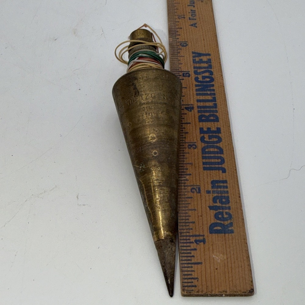 Vintage Brass Dietzgen Plumb Bob CS 4811 w Box 5 1/4 in Long 8 ozs Steel Point